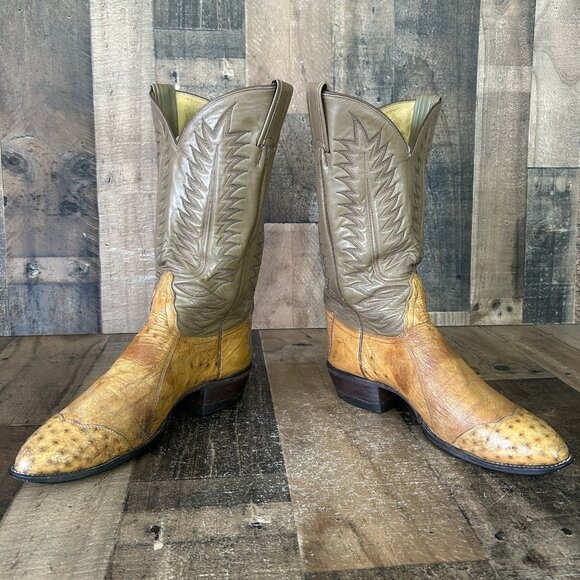 Tony Lama Vintage Pieced Ostrich Gold Label Western Cowboy Boots Mens 10 D - Picture 9 of 12